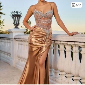 Elegant Gold Evening Gown